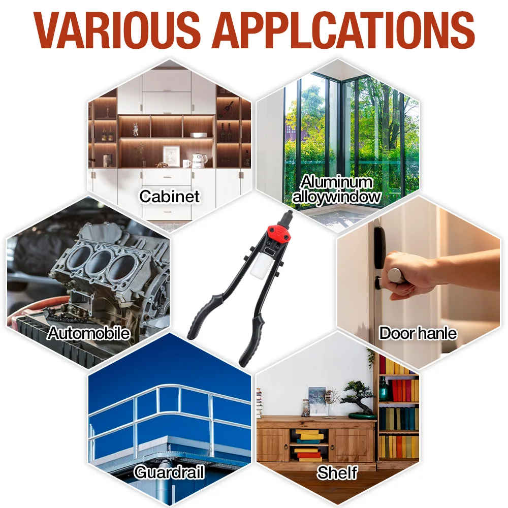 Professional Rivet Gun Kit, For Riveting 2.4mm, 3.2mm, 4.0mm, 4.8mm, 6.4mm Rivet, 250pcs Rivets Optional, Home Manual Rivet Tool