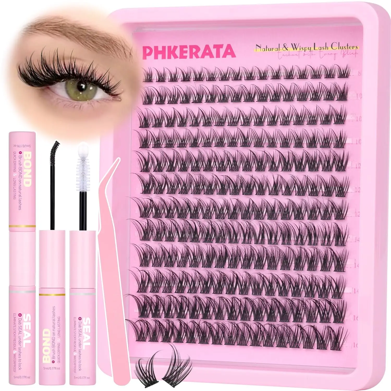

Wispy Lash Clusters Kit 192 Pcs Cluster Eyelash Extensions with Bond and Seal Glue Tweezers Soft Natural Look 8-16mm