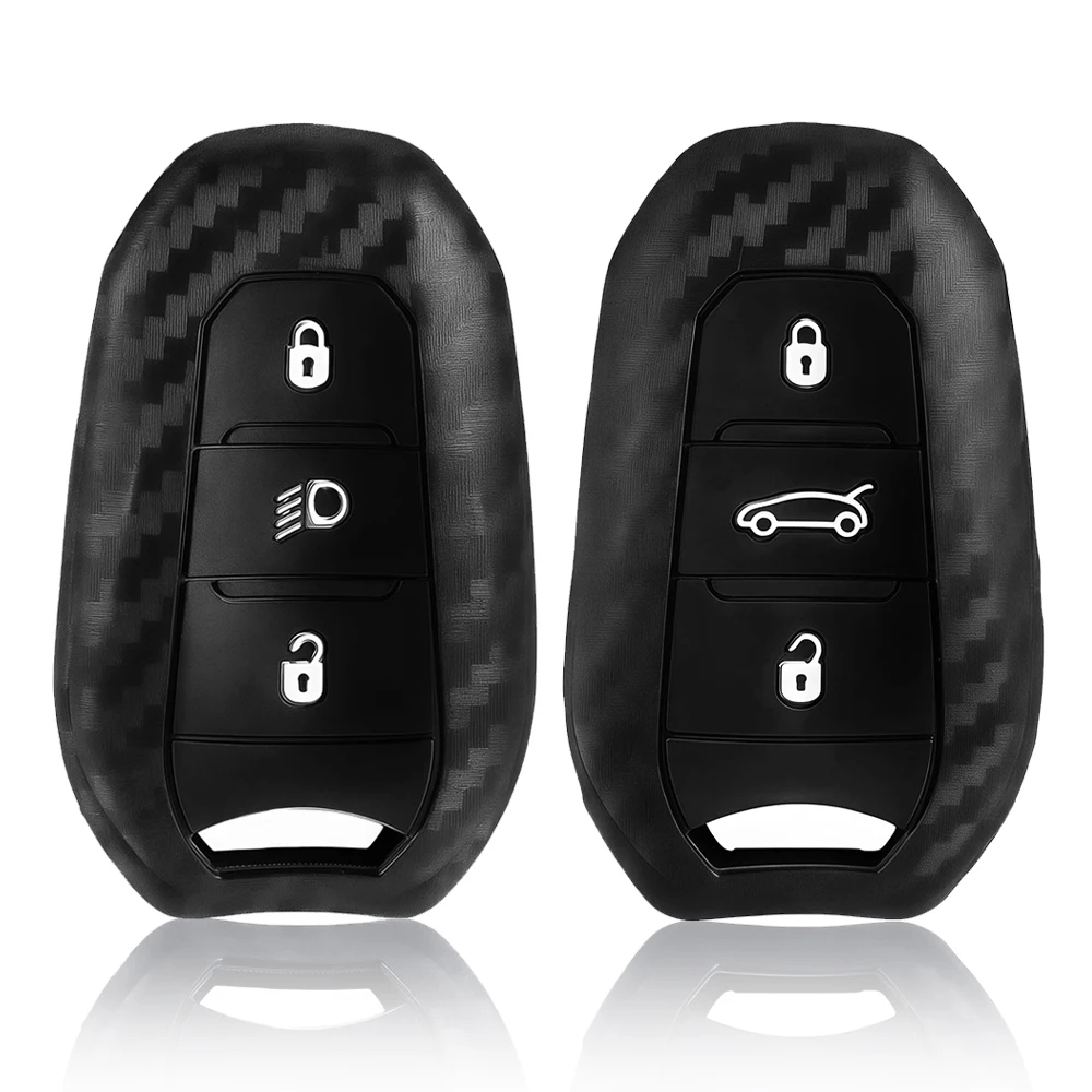 

Silicone Carbon Fiber Print Car Key Case Cover For Peugeot 208 2008 308 3008 508 408 307 4008 Citroen C3 C4 C5 C6 C8 keychain