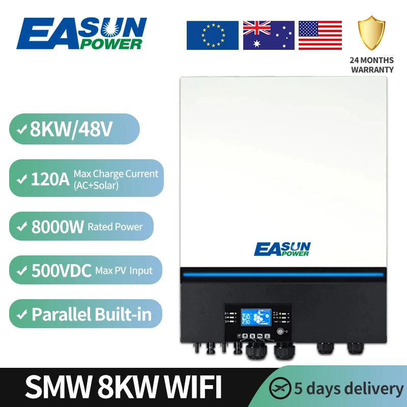 Easun Off Grid MPPT Solar Inverter 5kva 5.6kw 6kva 8kw 11kw 12kva 48v 3 Phase Parallel Energy Storage Inverter Germany EU Stock