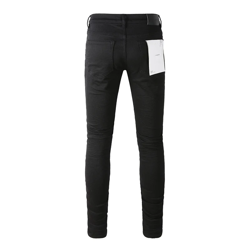 Jeans preto rasgado masculino, streetwear, angustiado, magro, botão voar, em branco, moda, best-seller