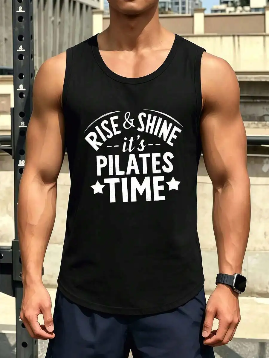 Mens Sleeveless Gym Tank Top Fitness Workout Cotton Printed Top Comfortable Breathable Summer