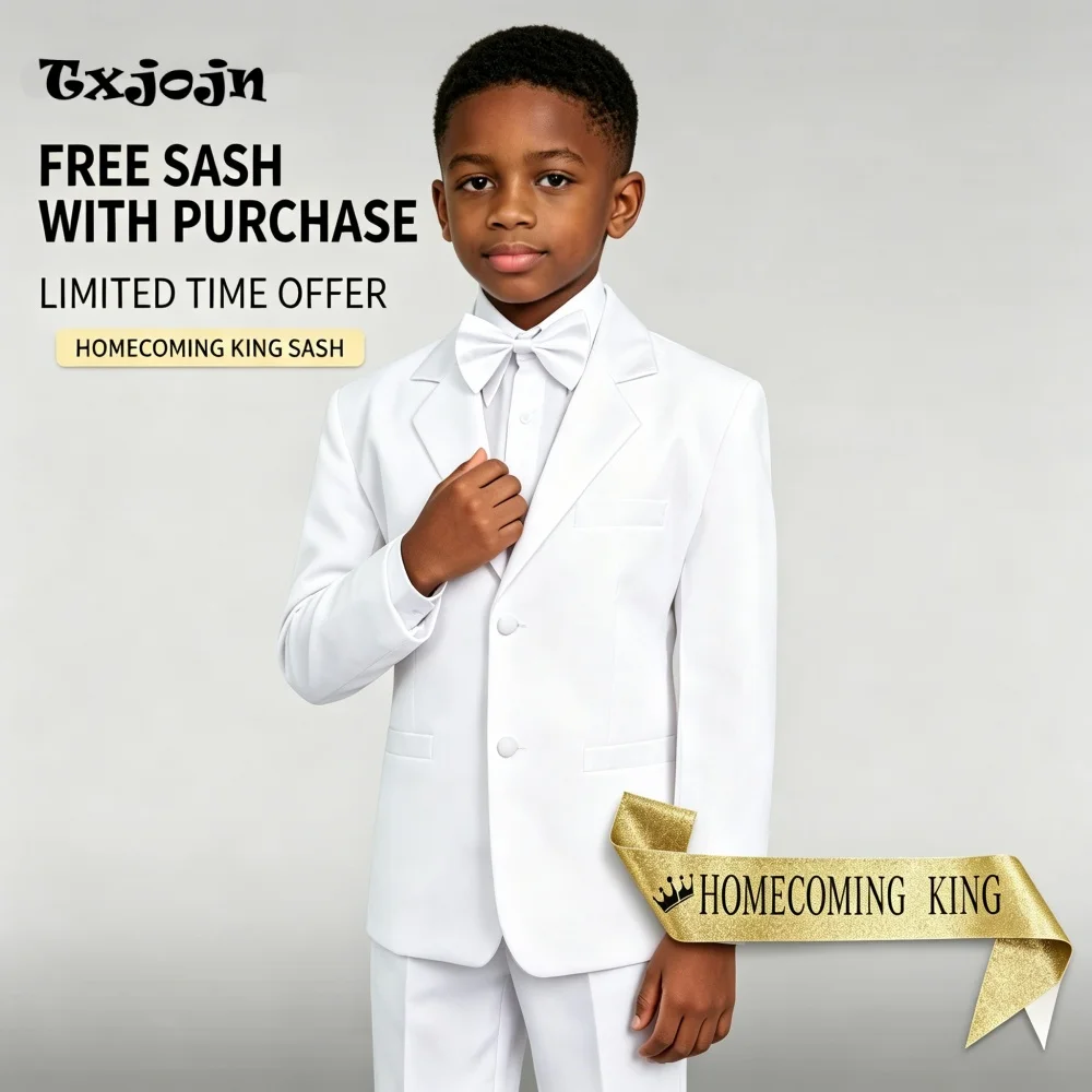 Formal Boys Suit Classic Homecoming Tuxedos 2-piece Set Trend Notched Lapel Jacket Single Breasted White Wedding Blazer Pants