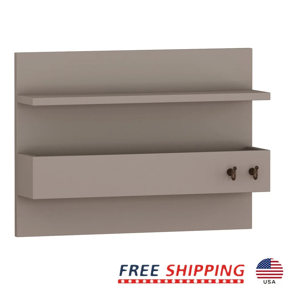 

Modern Wall Coat Rack with Shelf 2 Hooks Melamine Engineered Wood Storage Coats Bags Keys Towels Perfect Home Organization