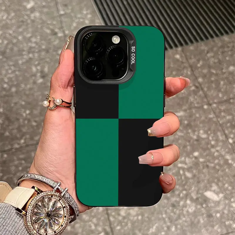 

Black green checkered phone case suitable for iPhone 16 15 14 13 12 11 Pro/Max/Plus anti fingerprint and shockproof back cover