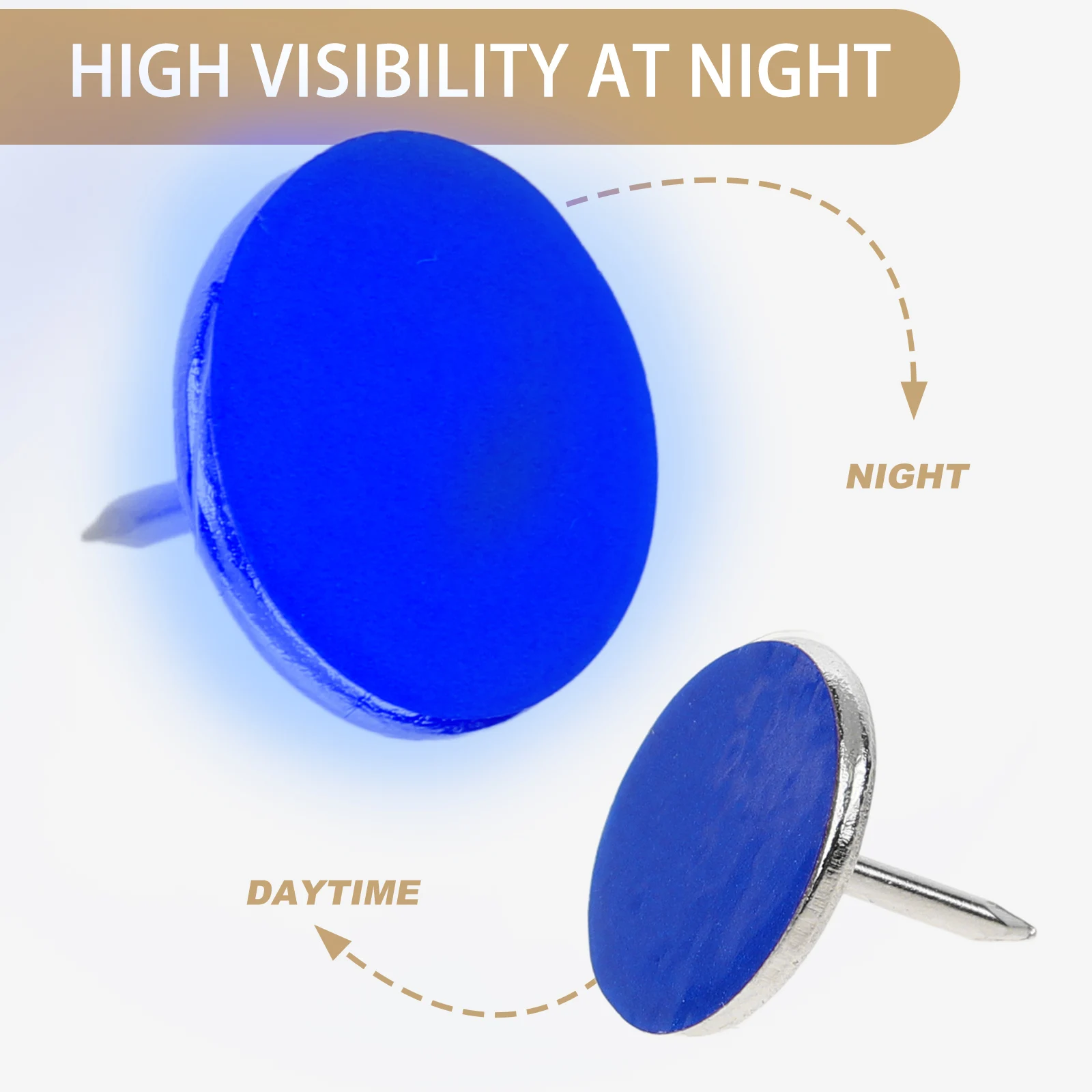 

50pcs Reflective Thumb Tacks Yellow Camping Gear Heavy Duty Pins Outdoor Trail Signs Visibility Accessories Glow Markers