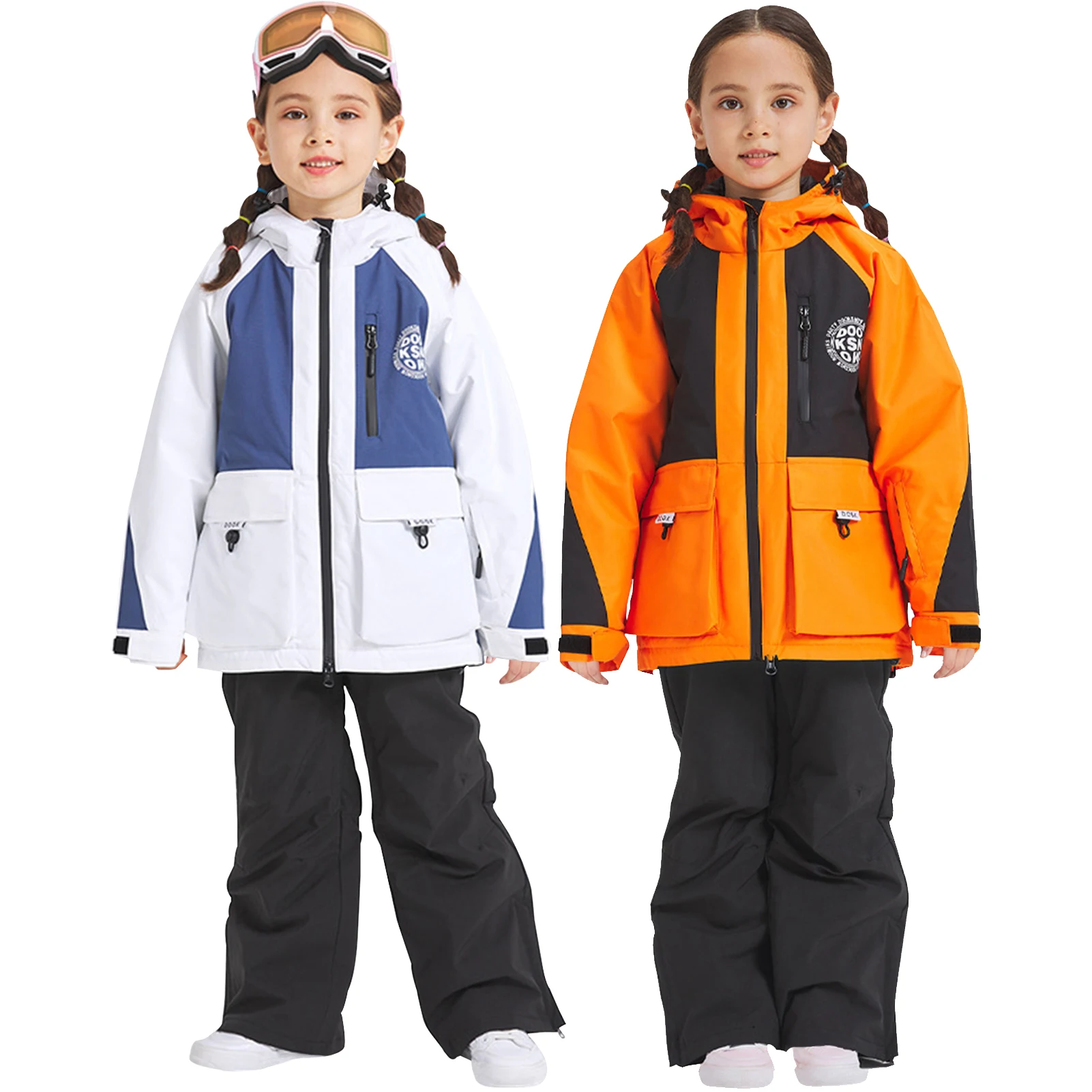 

Детские зимние костюмы, ветрозащитная лыжная одежда для девочек, водонепроницаемая теплая детская лыжная куртка с капюшоном, комплект брюк, костюмы для сноуборда для мальчиков на открытом воздухе