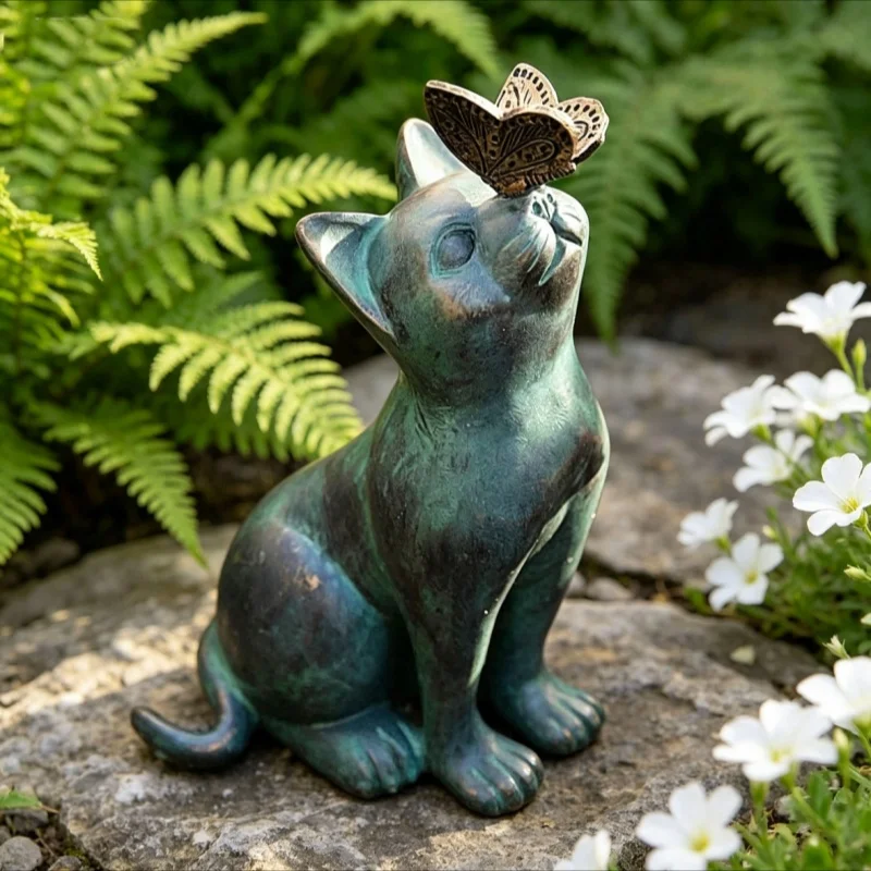 

Cute Cat butterfly Statues Outdoor Cat Garden Statue Decoration Animal Sculpture Garden Resin Decor Ornament Home Decor