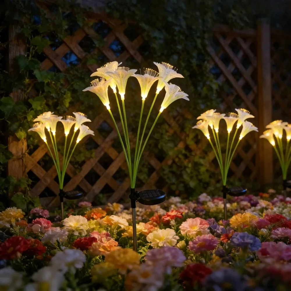 Solar Lily Flower Garden Light Outdoor Yard Landscape for Porch Balcony Fence Decor Soft Ambient Lighting Night Home Decor Gift