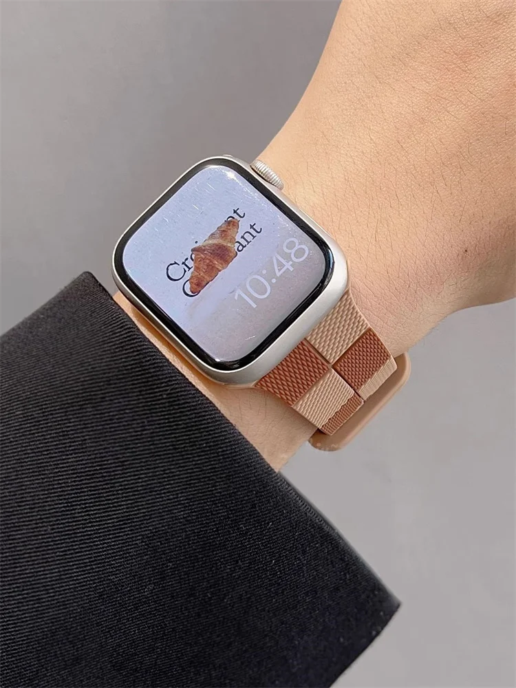 Koreański pasek retro z kratką do zegarka Apple Watch Band Ultra2 46 mm 49 mm 45 mm 44 41 42 Correa Silikonowy pasek do zegarka Iwatch Series 10 9 8 SE 7