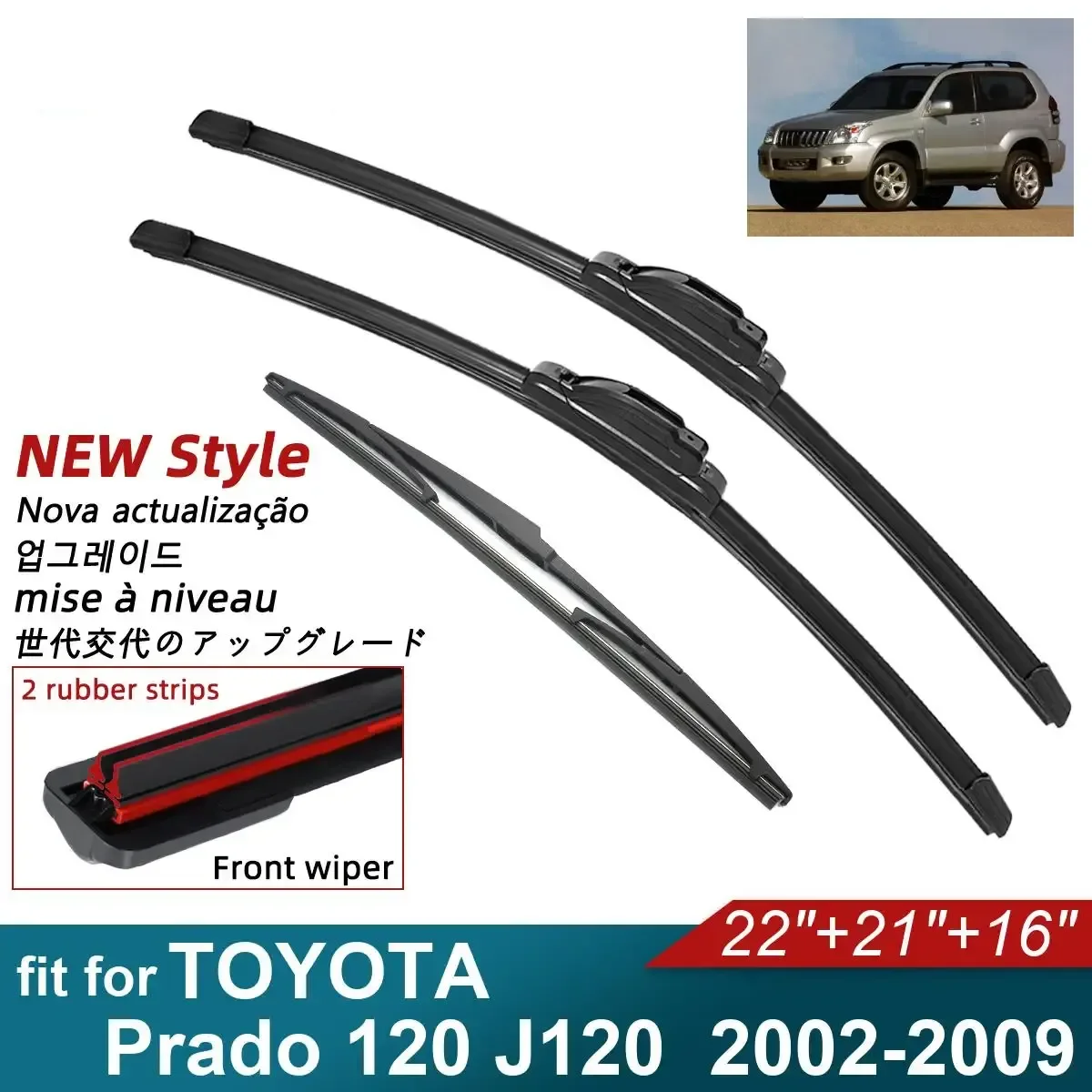 

Double Rubber Car Wiper Blades for 2002-2009 TOYOTA Prado 120 J120 Front Rear Windscreen Windshield Wipers Car Accessories