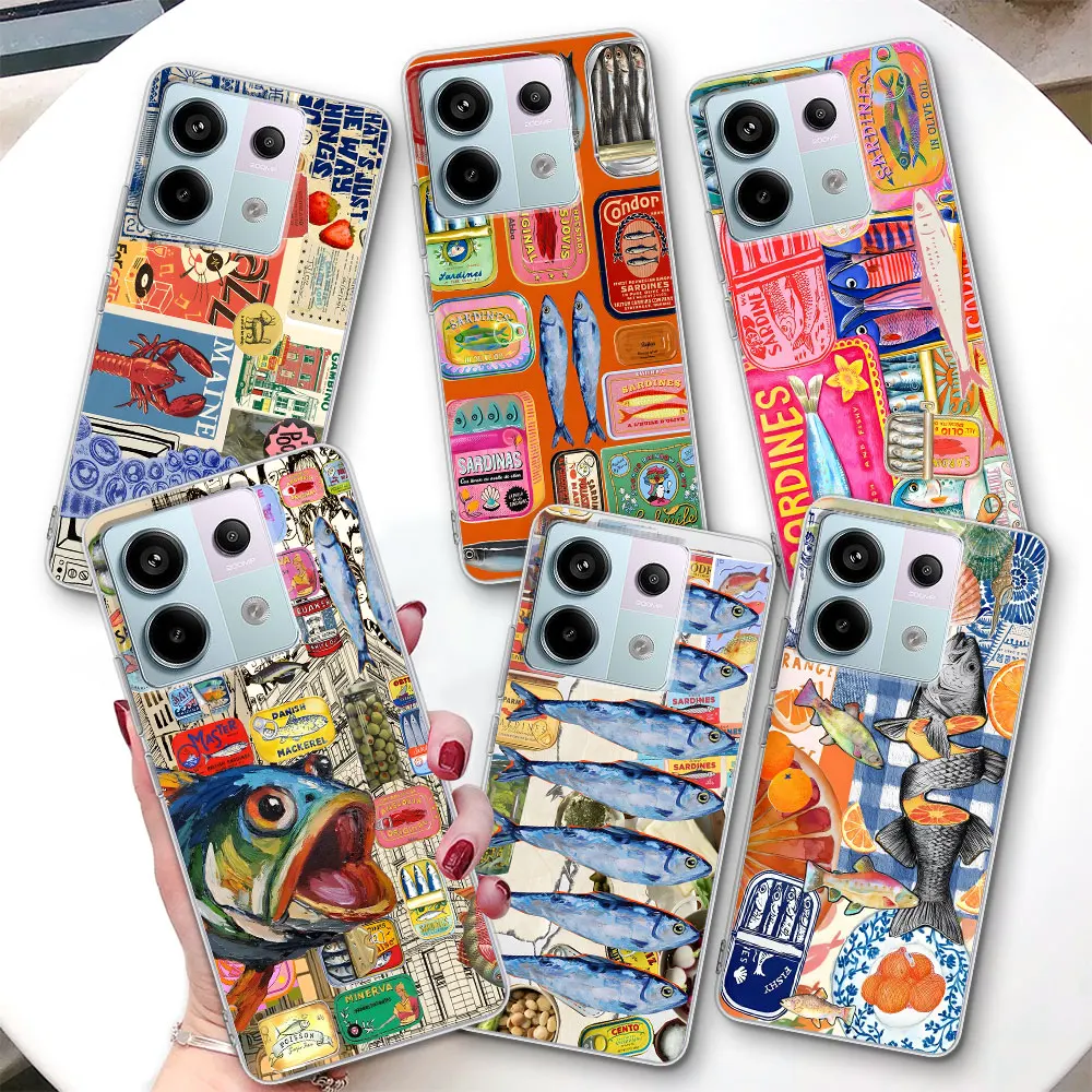 

Чехол для телефона из ТПУ с рисунком сардин для Xiaomi Redmi 15 13 9C 9A 9i A5 9 13C 10 Prime Plus A3 10C 12 12C 10X 9T K40s K30s K50 Ultra