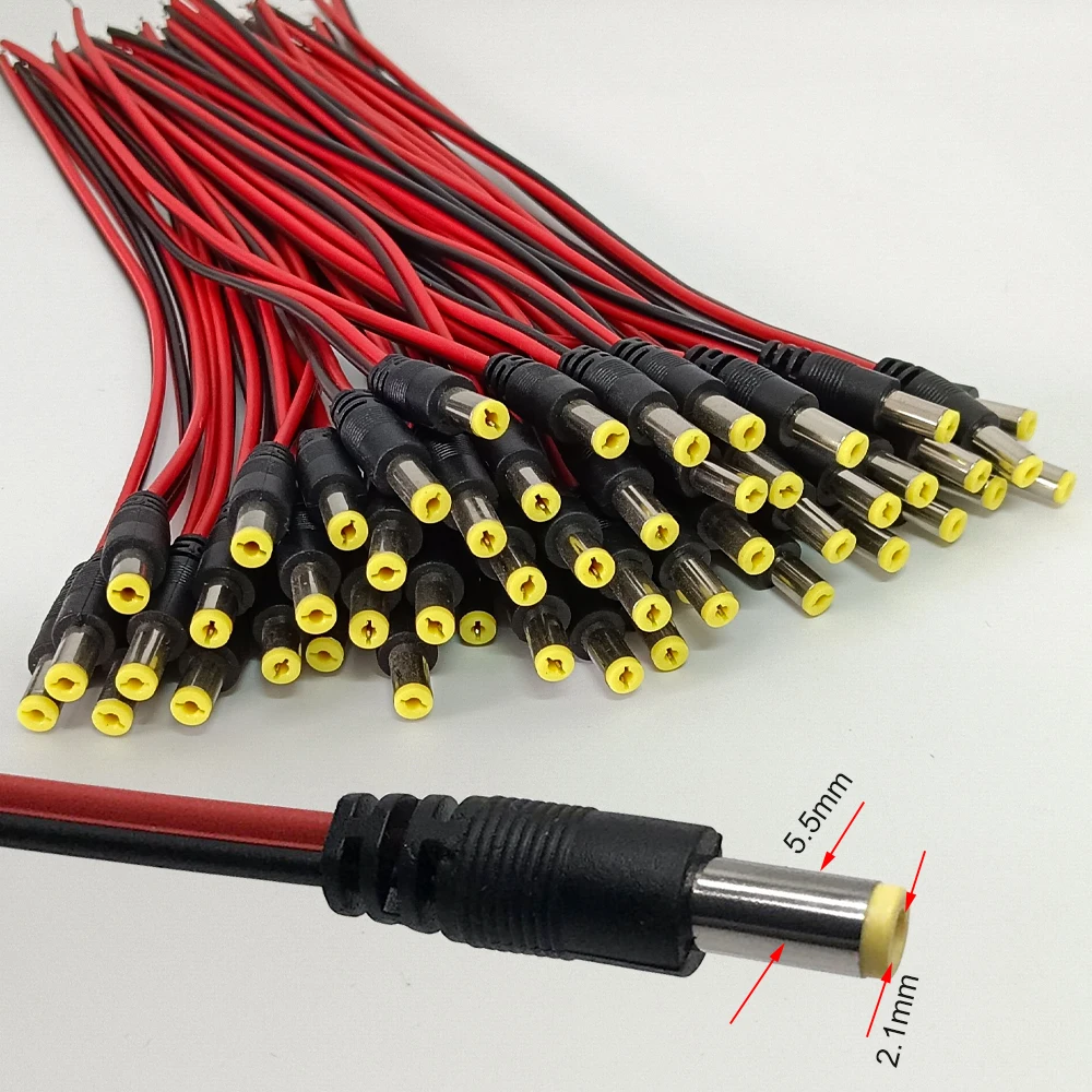 

1-20PCS DC Connector Male/Female Plug 5.5x2.1mm Adapter Wire 20cm Suitable for LED Strip Lights/Security Camera Power Cable
