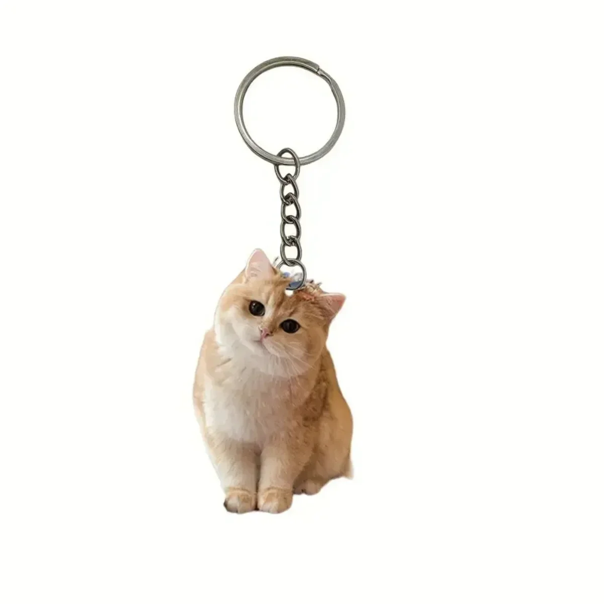 Kawaii Kitty Dangle Keychain 4 Styles Realistic Cat Pattern Clear Acrylic Pendant Spring Key Ring Cat Mom Birthday Small Gift