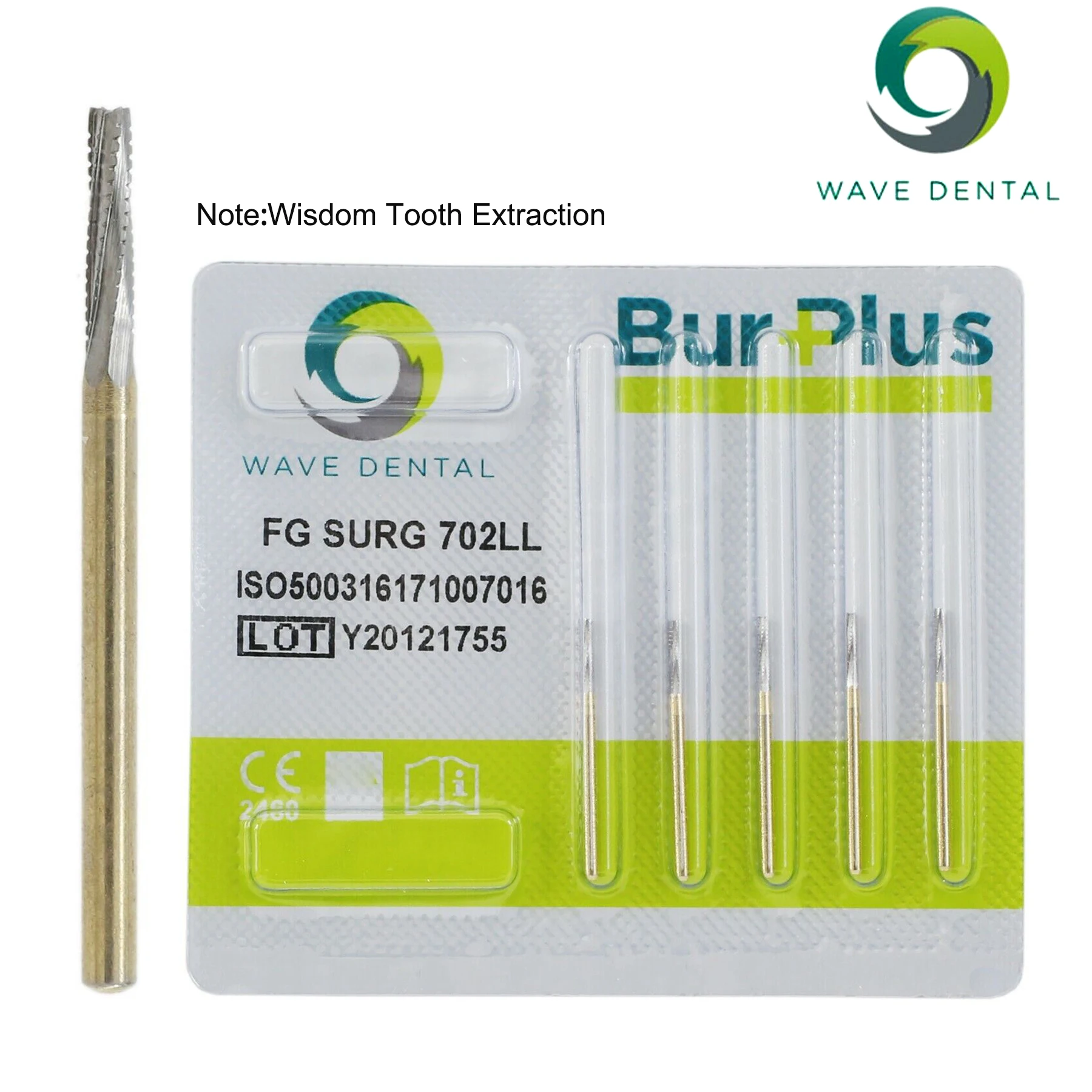 

WAVE Dental Tungsten Carbide Bur Surgical Wisdom Tooth Extraction Taper Fissure for High Speed Handpiece Dia.1.6mm FG SURG 702LL