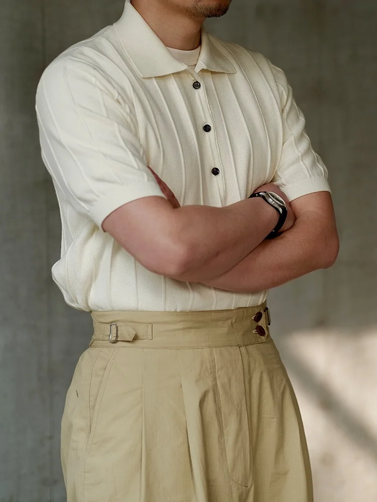 

Summer ort Sve irt Men's Knitted Trendy Korean Sle Turn-down Collar Casual Wear Straight Cut Fit Teenager Faion