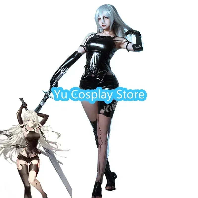 

Yu-Cosplay Game NieR:Automata A2 Cosplay Costume Sexy Black PU Suit Top Pants Gloves Halloween Carnival Uniforms Anime Clothing