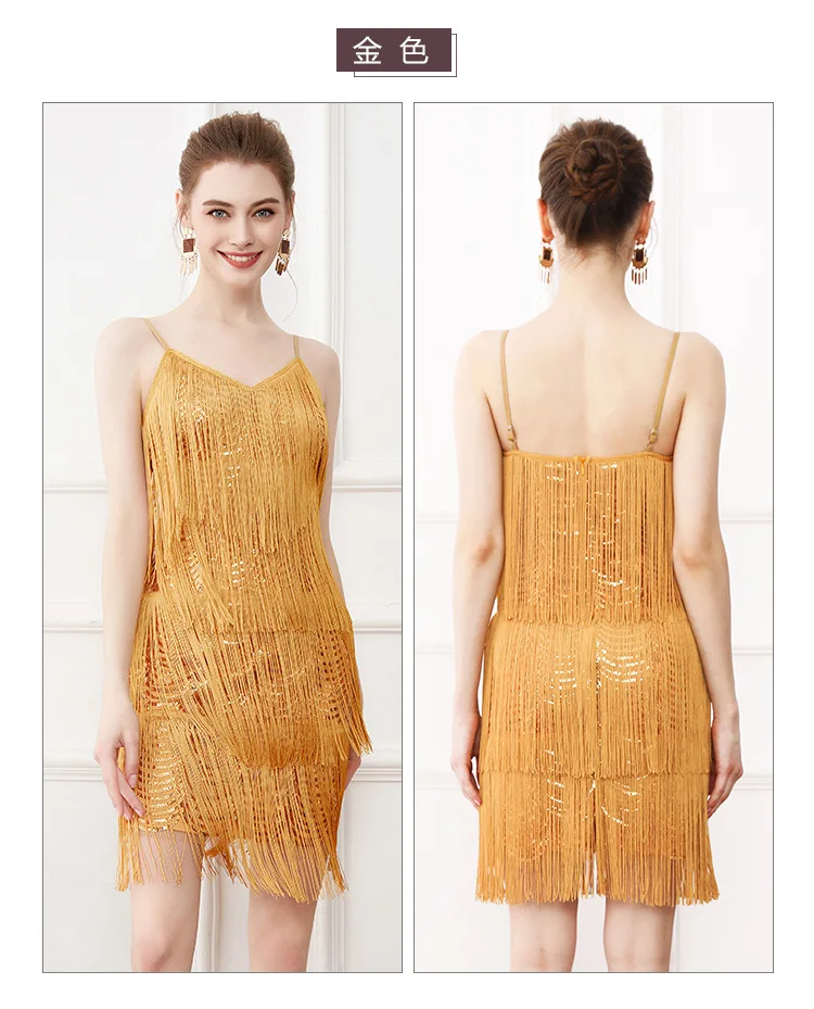 Robe à franges et paillettes à bretelles, tenue de danse latine, Sexy, col en v, nouvelle collection