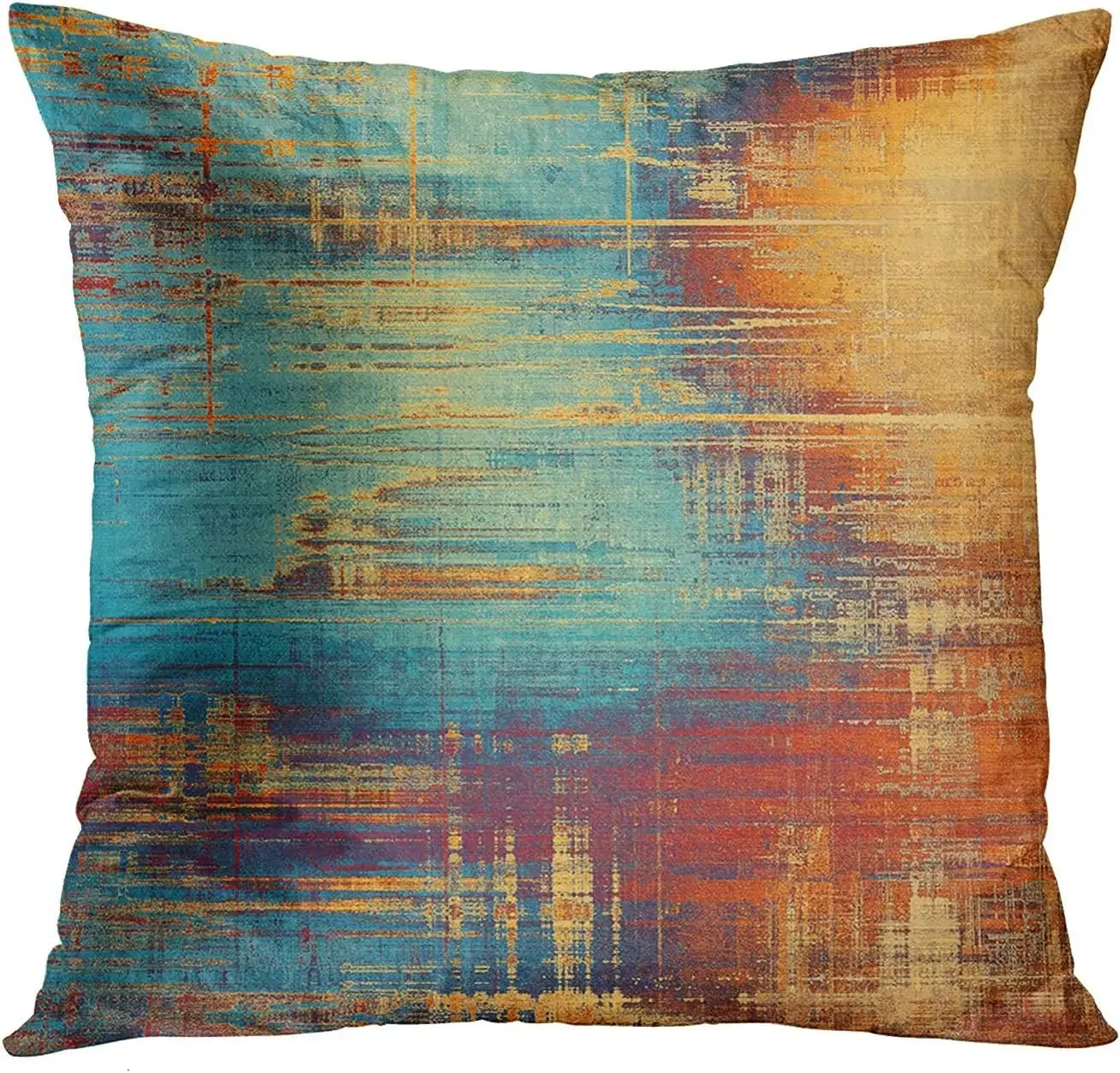 Short Plush Throw Pillowcase Vintage Abstract Blue and Orange Decorative Pillowcase Home Decor Cushion Cover Square 45x45 cm