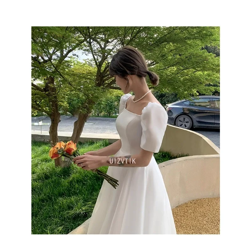 Светло-белые свадебные платья 2025 Новые простые корейские романтические дорожные свадебные платья Свадебные платья для стрельбы Платье для выпускного вечера