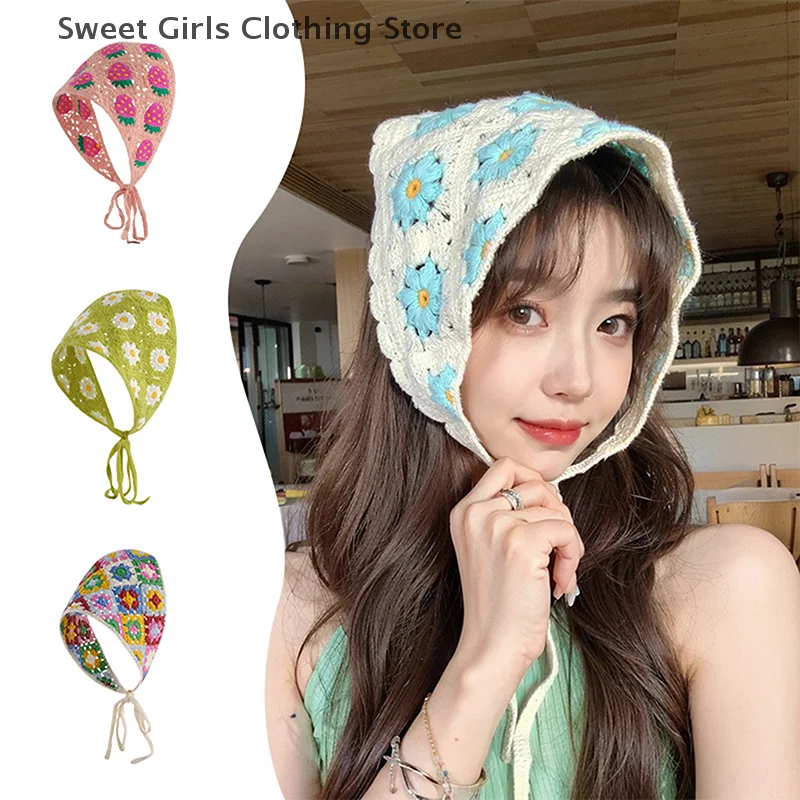 

Sweet Fashion Triangle Headband Cute Handmade Headwear Pastoral Style Beach Vacation Hair Accessories Travel Photo Hair Scarf
