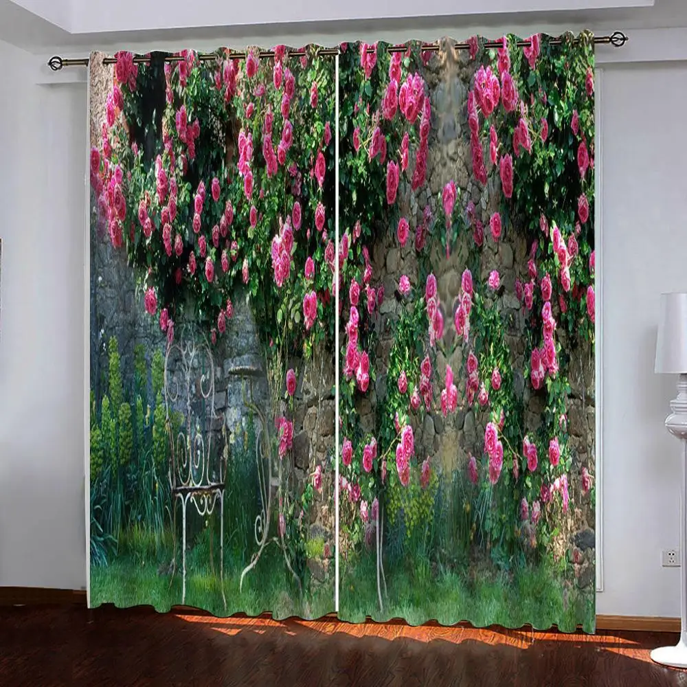 

Custom any size photo pink rose curtains Window Blackout Luxury 3D Curtains set For Bed room Living room Office Hotel