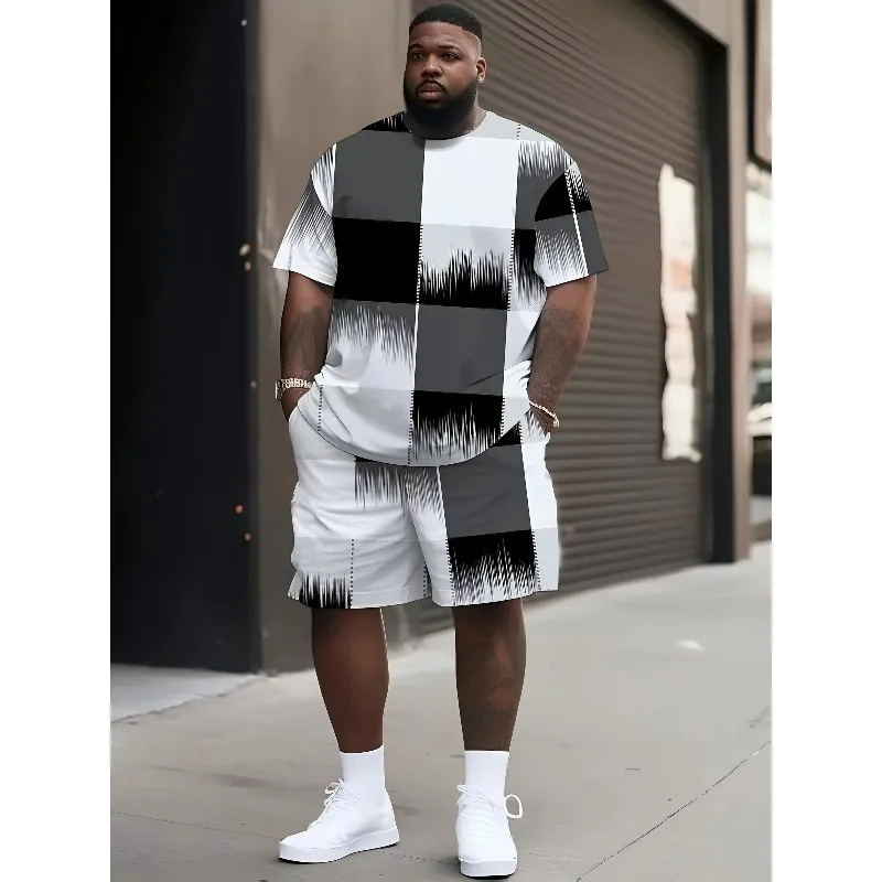 2025 Fashion Summer 3D Printed Short Sleeved Top and Shorts 2-piece Set Large Men's Outdoor Casual T-shirt and Shorts Set