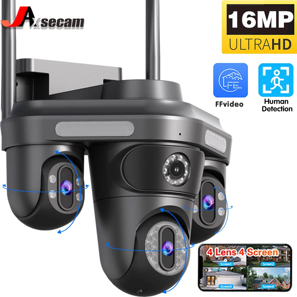 

8K 4-Lens Outdoor PTZ Two Way Audio CCTV Security Camera16MP with AI Tracking IP66 Waterproof WiFi Cloud Storage for FFvideo