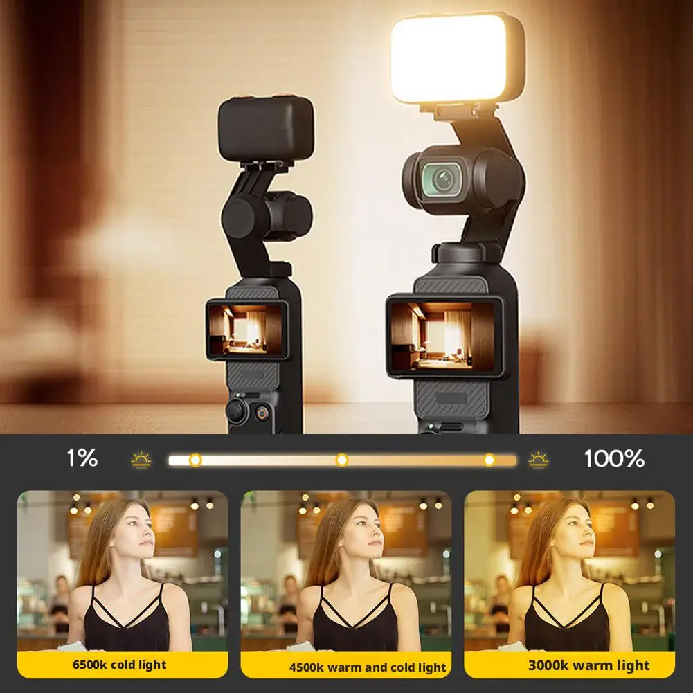 ملء الضوء لـ DJI Pocket 3، ملحق إضاءة كاميرا سيلفي صغير، إضاءة مدمجة قابلة للتوسيع لتسجيل الفيديو منخفض الإضاءة، مدونة فيديو