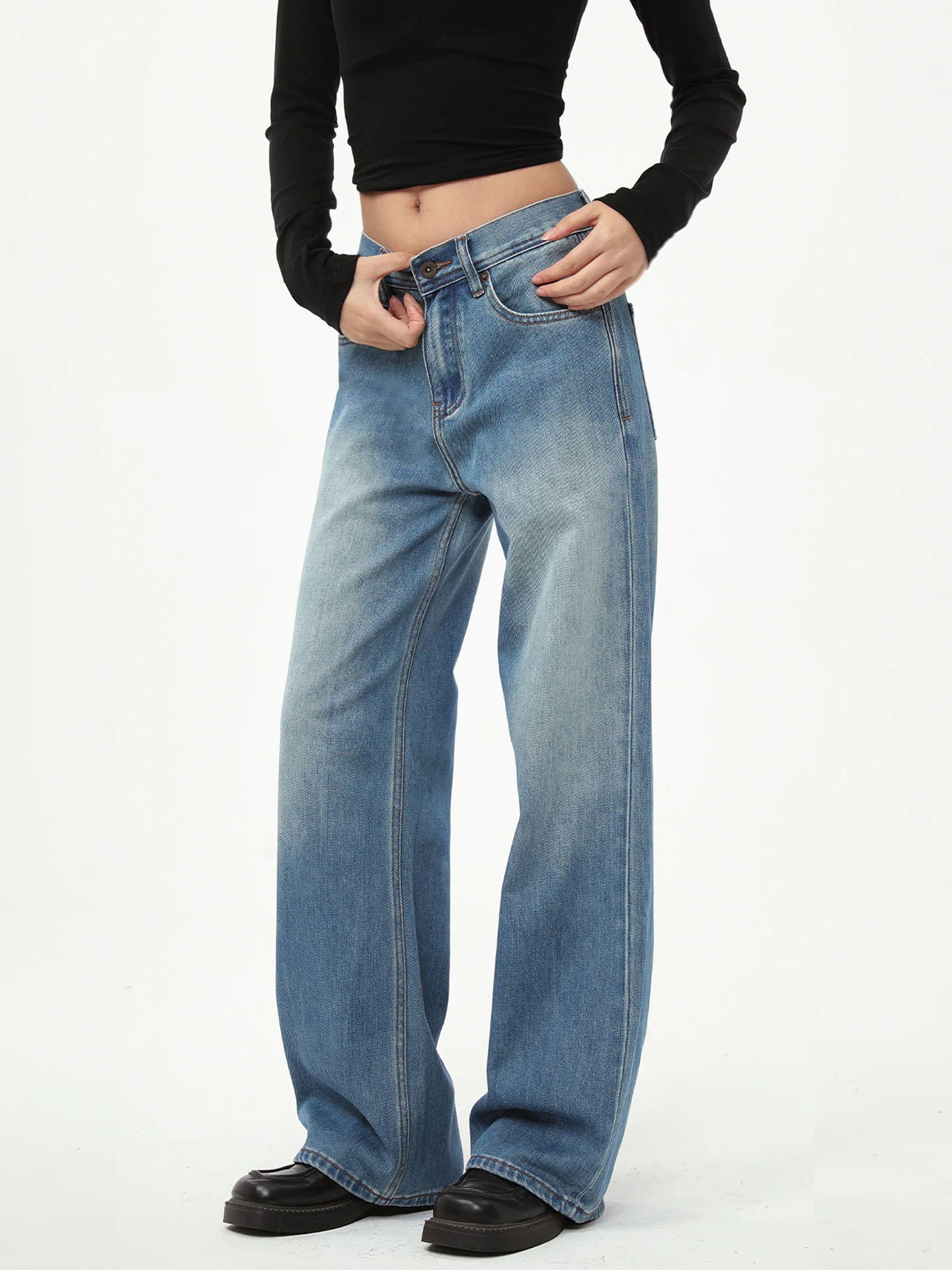 

Джинсы прямого кроя с низкой посадкой в американском ретро-стиле для женщин и мужчин, универсальные, повседневные, из хлопка