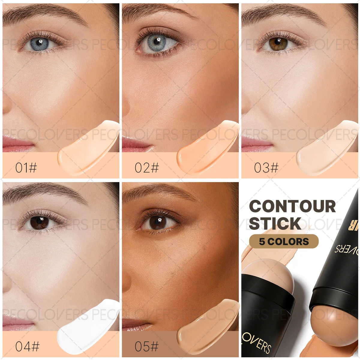 5PCS/SET Covers Spots, Blemishes, Dark Circles, Natural Matte Finish, Long-lasting, Waterproof Concealer Stick, Highlighter Contour Stick,Foundation Stick, Suitable for All Skin Types