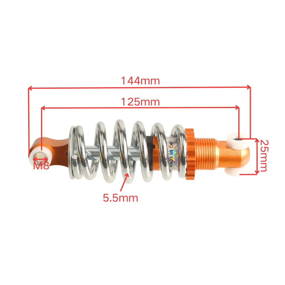125mm Center To Center Rear Spring Shock Absorber 450LB/IN Plated Spring for E-Bike Electric Scooter 49cc Mini Motorcycle