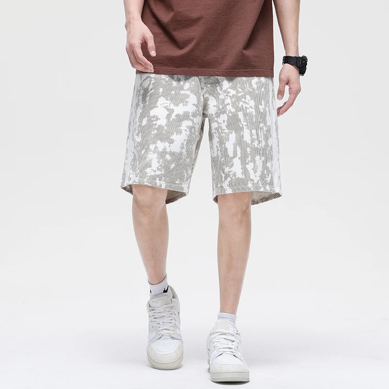 Trendy High Street Men'S Jeans Classic Printed Stripes Versatile Straight Tube Loose Casual Fashion Cotton Men'S Denim Shorts