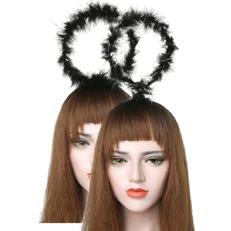 20pcs Adults Kids Plush Cartoon Feather Angel Halo Headbands Black Birthday Party  Cosplay Costume  Christmas Halloween