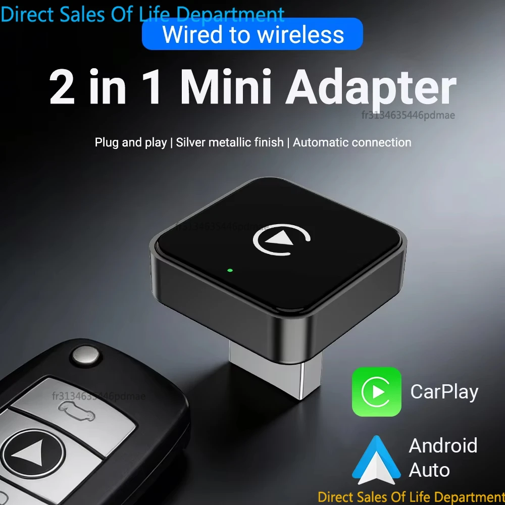 Adaptador Inalámbrico CarPlay Android Auto 5Ghz WiFi Plug and Play USB C 2 en 1 para Autos con Cableado de Fábrica iPhone Samsung