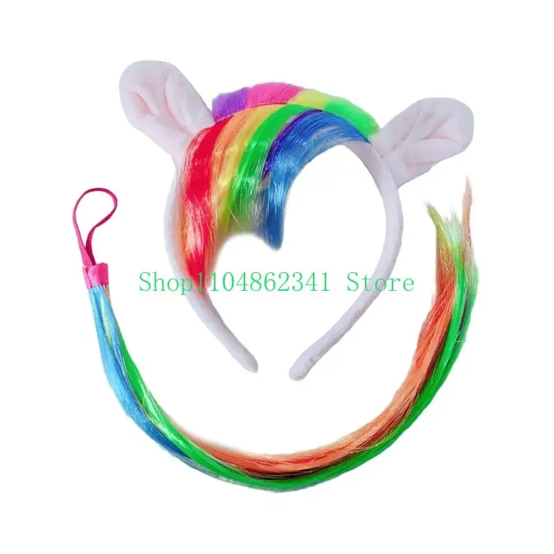 

5asd Horse Ear Headband and Horse Tail Set Halloween Horse Costume Accessories for Kid Adult Halloween Christmas Cosplay