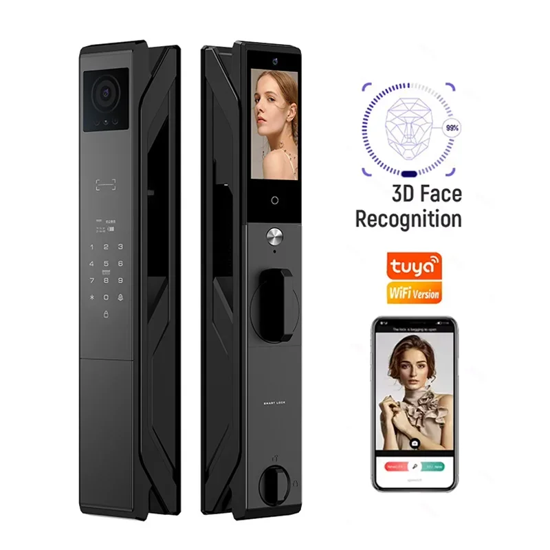 Security Intelligent Face ID Fingerprint Keypad Electronic Digital Door Lock With Dual Camera