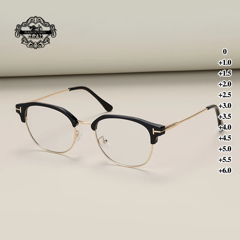 New Metal Half Frame T-shaped Anti Blue Light Glasses For Women Men Business Men Fashion Computer Reading Glasses Optical Lenses