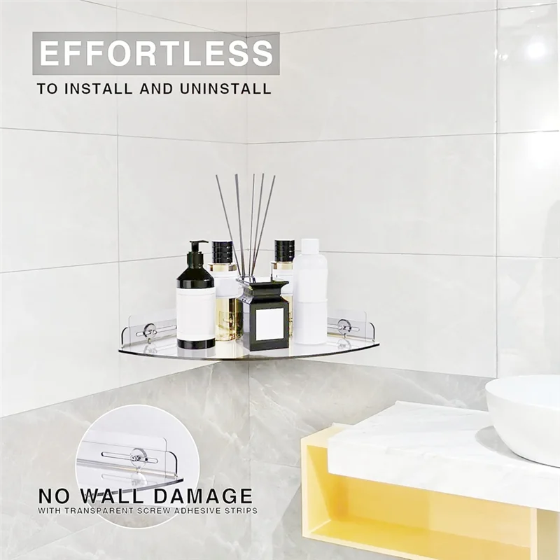 

【New-Sale】Wall Mount Floating Corner Shelf 2Pcs Triangle Storage Rack Bathroom Shelves For Kitchen Bathroom Bedroom