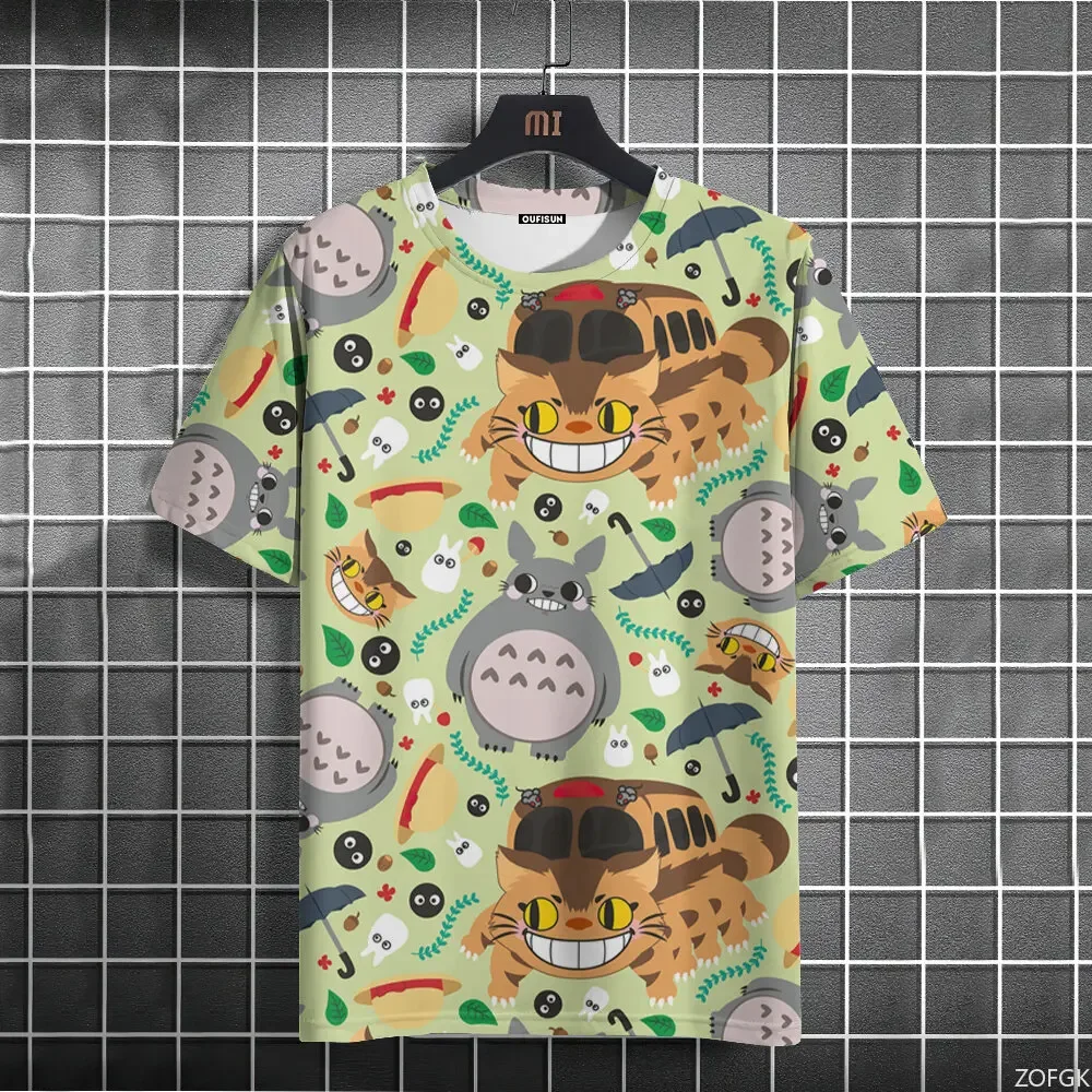 

3D Anime Cartoon Totoro Cute Printed Short Sleeve Summer Casual Fashion Round Neck Personalized Loose T-shirt