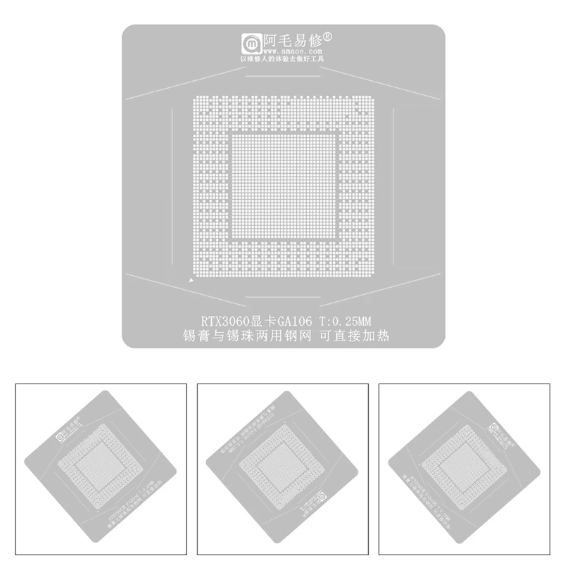 Direct heating 130x130 BGA Reballing Stencil Platform Set For RTX3060 3060TI GA106-300-A1 GA106-400-A1 GPU Stencil