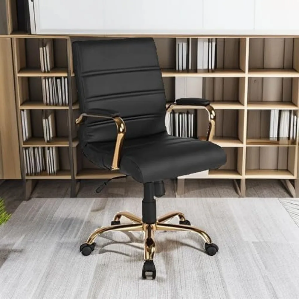 كرسي مكتب دوار متوسط الظهر مع مقعد مبطن ومساند للذراعين، مادة جلدية ناعمة، ارتفاع وعجلات قابلة للتعديل #6