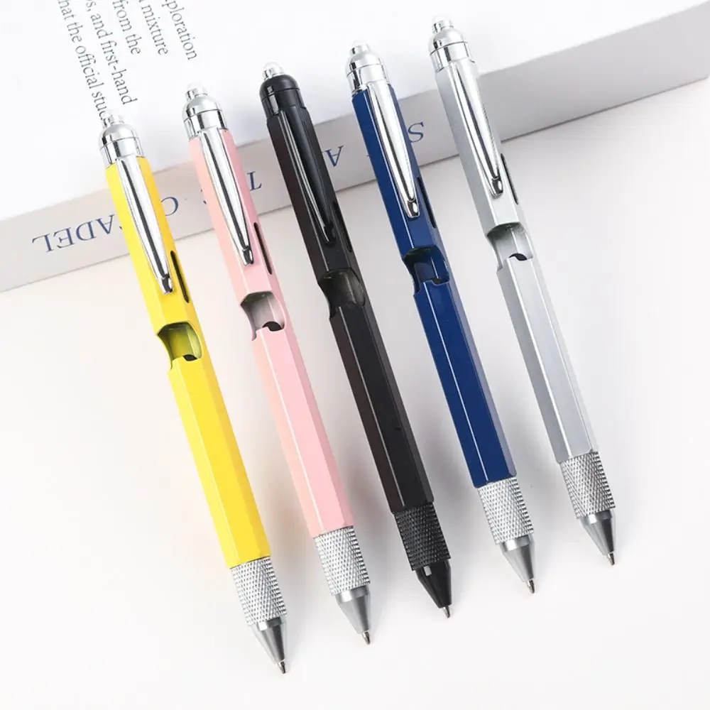 Metal Multi Tool Pen 9-in-1 With LED Light Spirit Level Screwdriver Ruler Outdoor Tool Pen Ballpoint Pen Writing Supplies