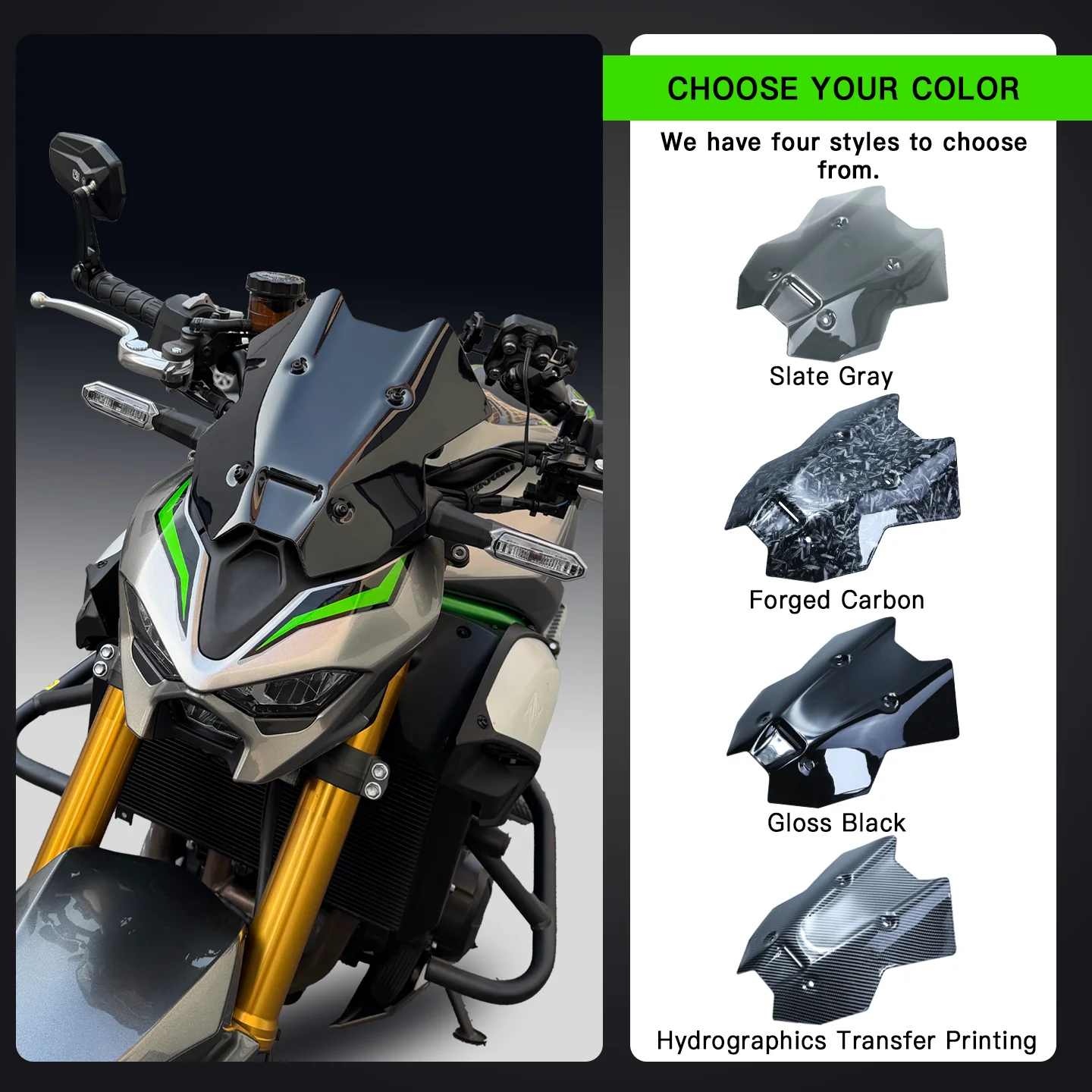 For Kawasaki Z900 Motorcycle Windshield Windscreen Fairing Wind Deflector Visor Motorcycle Front Windshield Accessories 2025-26