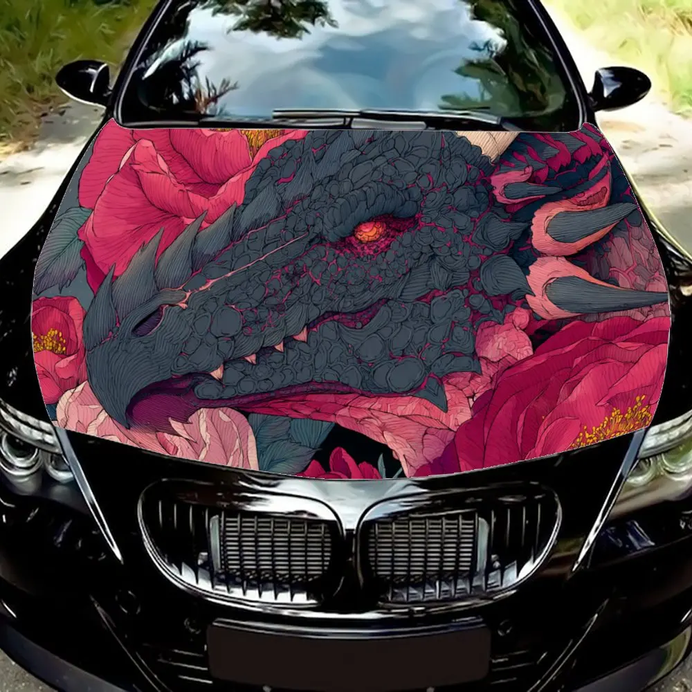 

Dragon and Blossom,Car Hood Decal, Self-Adhesive Waterproof PVC Car hood Sticker,Car Decoration Scratch Resistant Sticker Protec