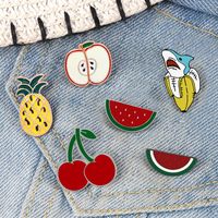 Summer Watermelon Fruit Enamel Pin Cartoon Shark&Banana Apple Cherry Pineapple Shirt Brooch Lapel Badge Jewelry Gift for Friends