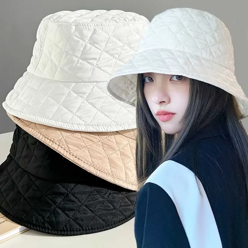 New Fisherman Hat for Men Women Autumn Winter Basin Panama Hats Korean Fashion Unisex Outdoor Rhombus Lady Cold Warm Bucket Cap