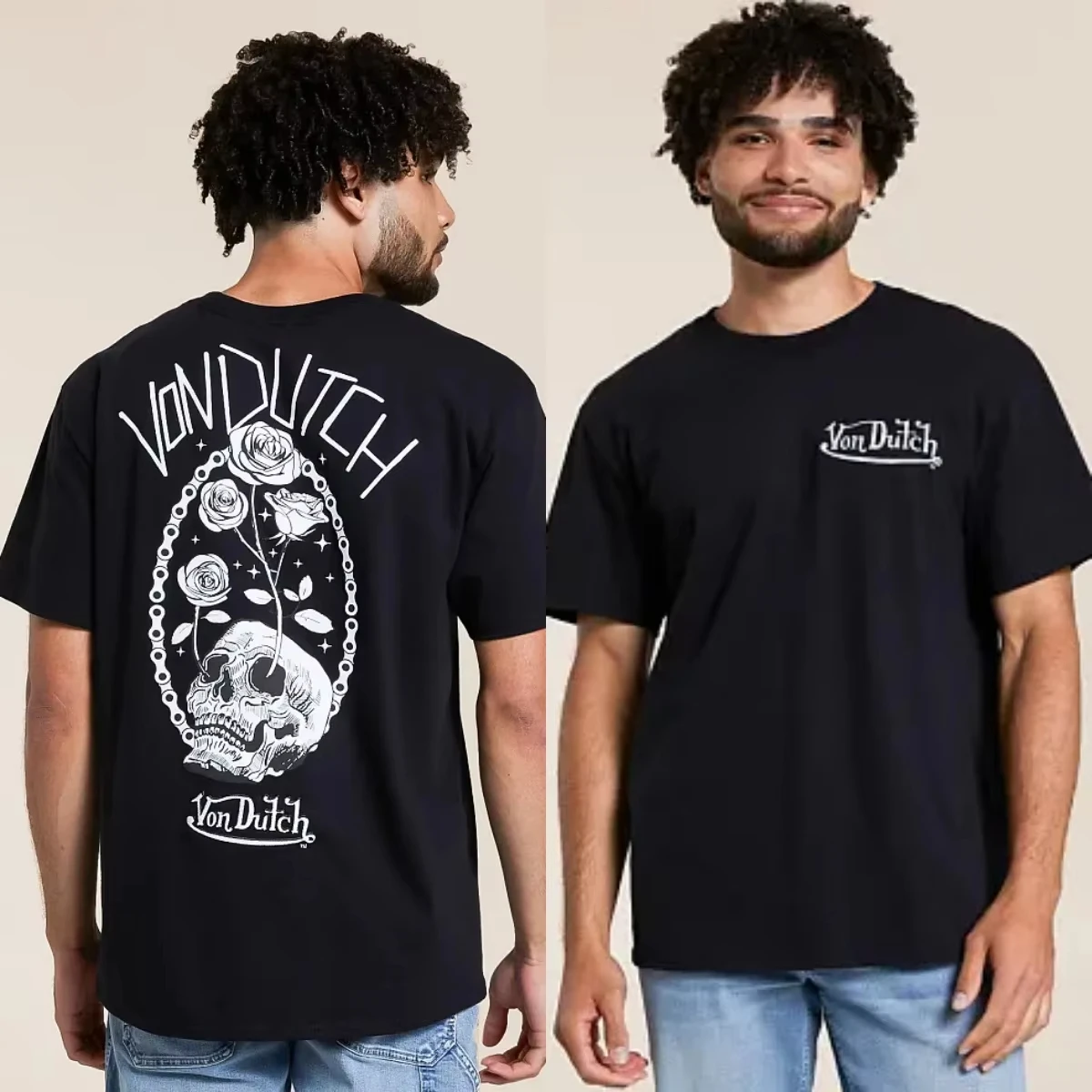 2026 Double‑Sides Print T‑Shirt Men Vintage Dark Street Art Skull Rose Gothic Graphic Casual Streetwear Unisex Short Sleeve Tops