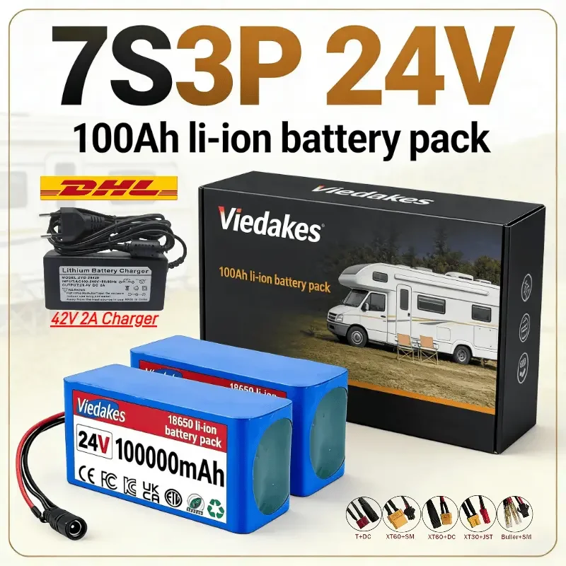 

VIEDAKES 7S3P Battery 24V 18650 Batería Recargable With Charger For Scooter Good Endurance ★