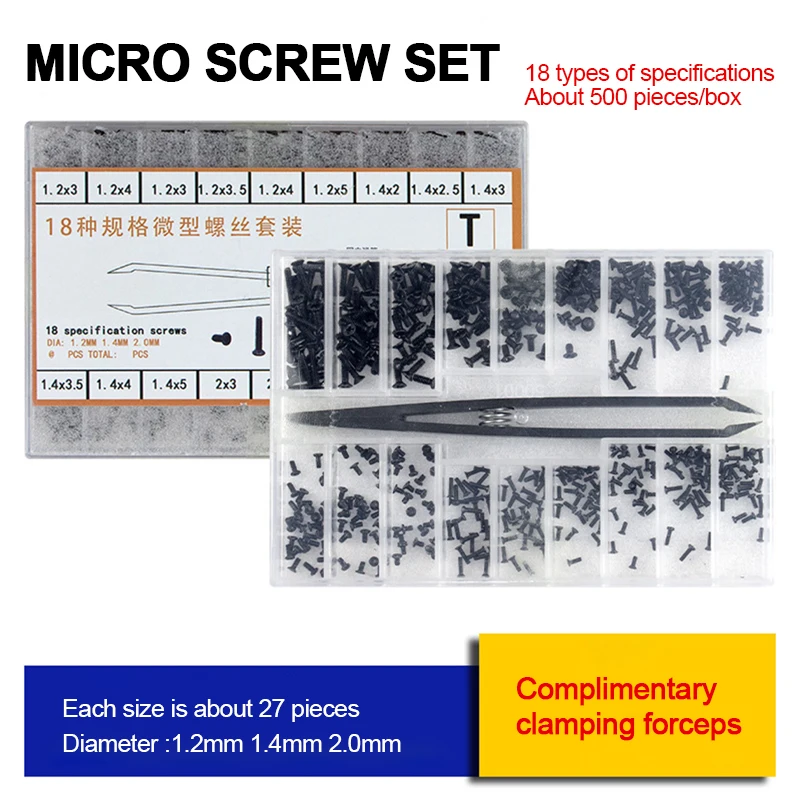 500Pcs 18 Types Mini Screw Nuts DIY Kit Laptop Computer Assemble Repair Screws Fasteners Screw Set For Repairing Sunglass Phone